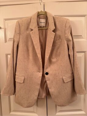 Madewell Beige Tweed One-Button Blazer